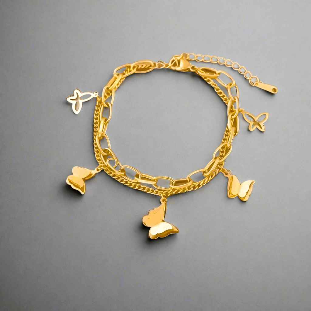 Butterfly Bliss Double Chain Bracelet - Manika Royale