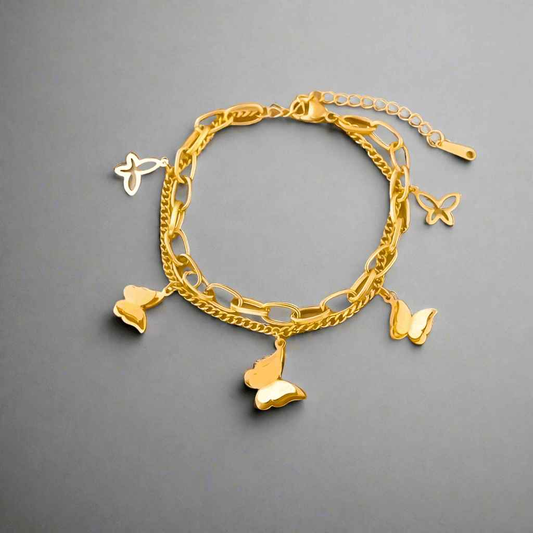 Butterfly Bliss Double Chain Bracelet - Manika Royale