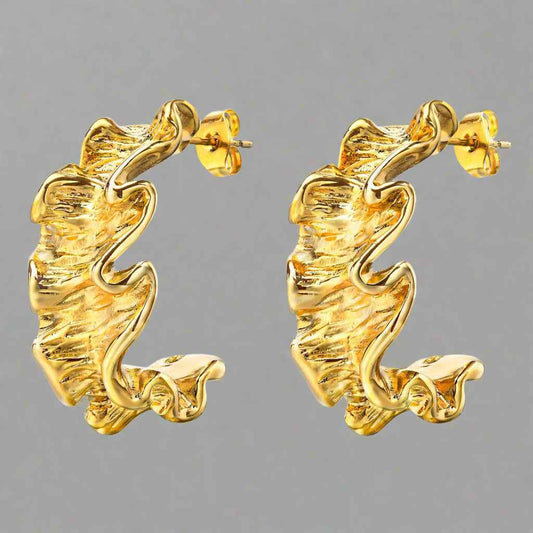 Crinkle Gold Stud Earrings - Manika Royale