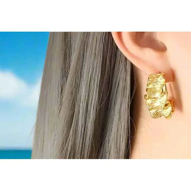 Crinkle Gold Stud Earrings - Manika Royale