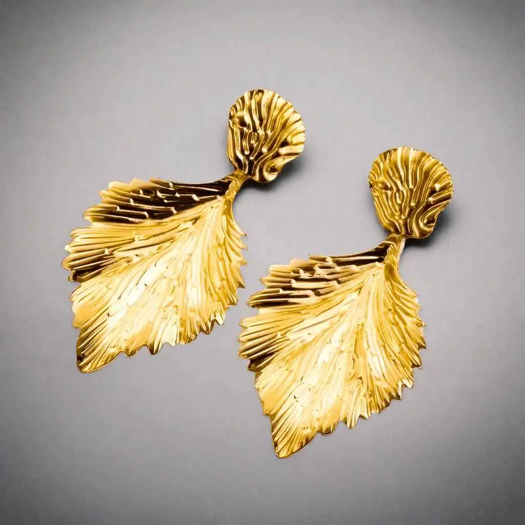 Golden Leaf Earrings - Manika Royale
