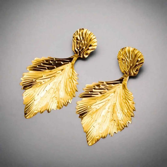 Golden Leaf Earrings - Manika Royale
