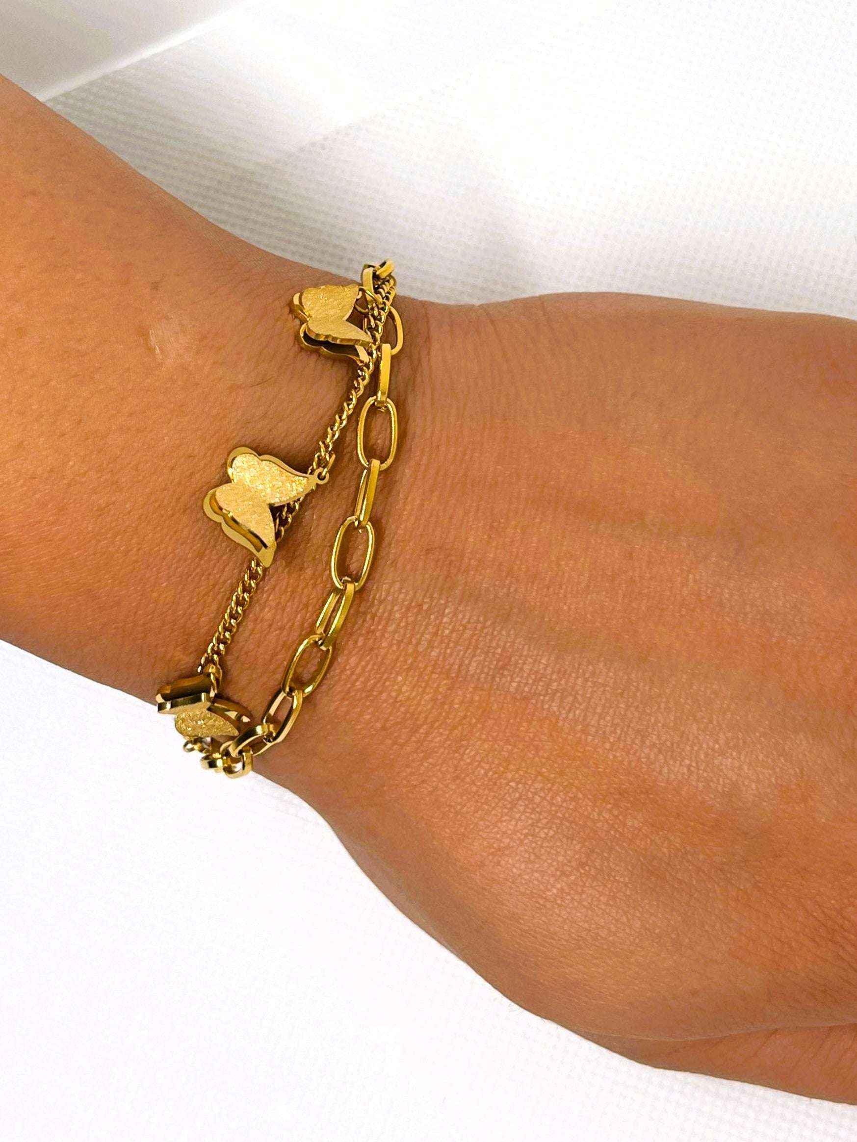 Butterfly Bliss Double Chain Bracelet - Manika Royale