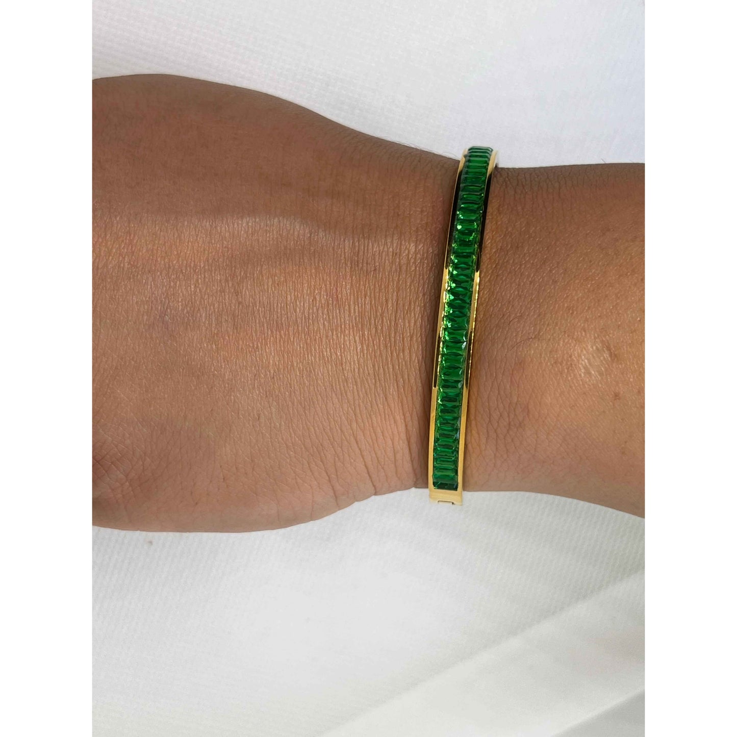 Zircon Enchant Gold & Green Half-Ring Bangle - Manika Royale