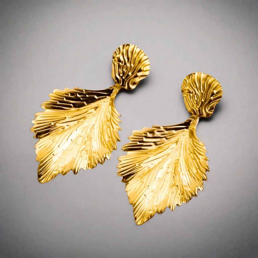 Golden Leaf Earrings - Manika Royale