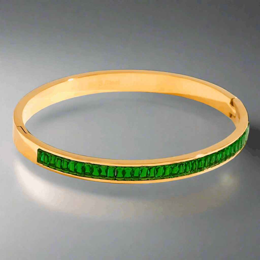 Zircon Enchant Gold & Green Half-Ring Bangle - Manika Royale